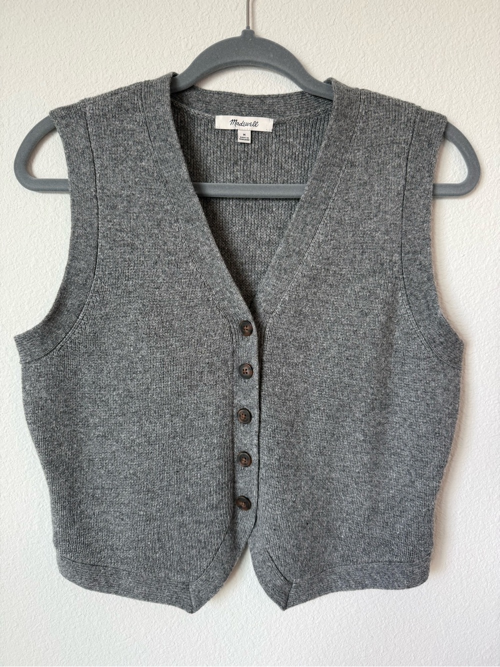 Madewell Gray Button-Up Sweater Vest, Size Medium